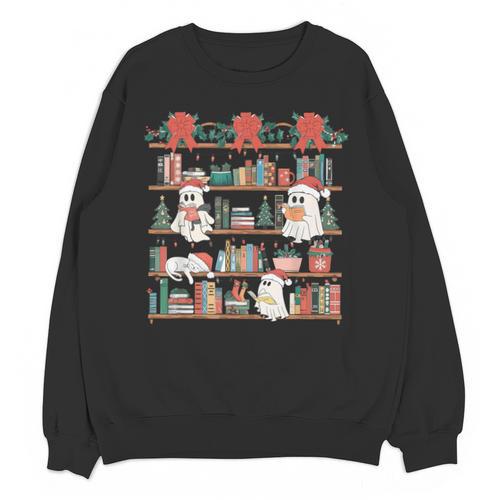 Retro Ghost Reading Book Teacher Librarian Bookish Christmas Unisex Sweatshirt - Bookorys