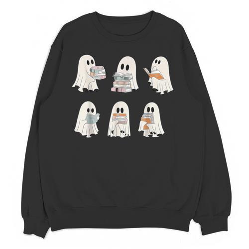 Retro Ghost Reading Books Halloween Bookish Ghost Bookworm Unisex Sweatshirt - Bookorys DE