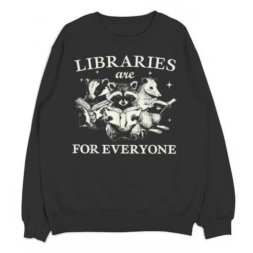 Retro Libraries Are For Everyone Racoon Reading Book Lover Unisex Sweatshirt - Bookorys