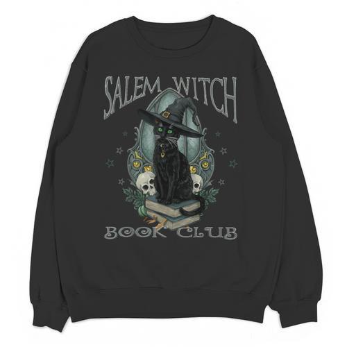 Salem Witch Book Club Cat Reading Witchy Halloween Men Unisex Sweatshirt - Bookorys
