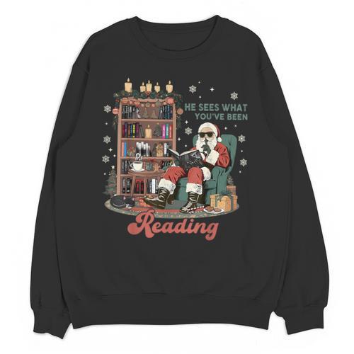 He Sees What You'Ve Been Reading Santa Christmas Bookish Unisex Sweatshirt - Bookorys