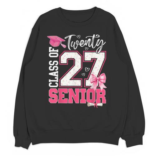 Senior 2027 Class Of 2027 Pink Coquette Bow Graduation Girl Unisex Sweatshirt - Best Gift Smart