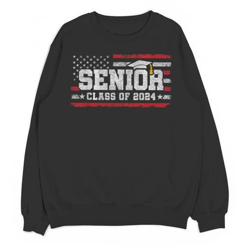 Senior Class 2024 Graduation American Flag Senior 2024 For Women Men Unisex Sweatshirt - Best Gift Smart