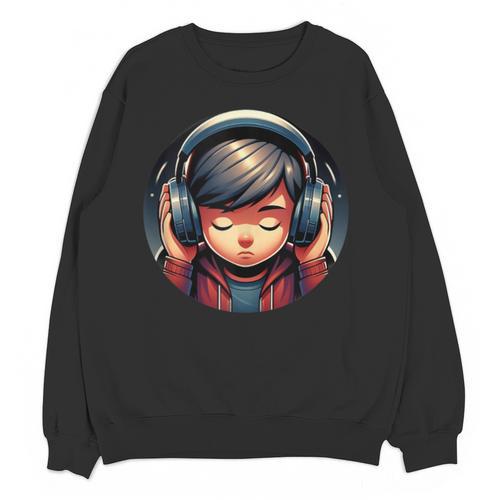 Serene Music Enthusiast With Headphones Introvert Cute Boy Unisex Sweatshirt - Raresse