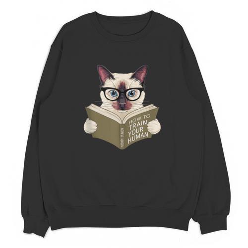 Siamese Cat Reading Book How To Train Your Human Humorous Unisex Sweatshirt - Bookorys UK