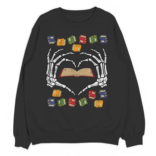 Skeleton Heart Read Reading Book Librarian Halloween Women Unisex Sweatshirt - Bookorys CA