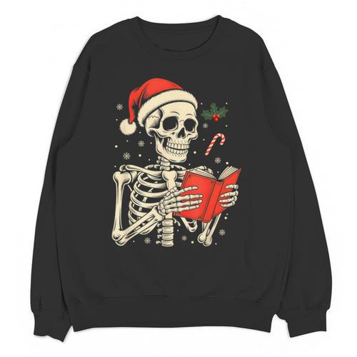 Skeleton Reading Book Christmas Teacher Librarian Book Lover Unisex Sweatshirt - Bookorys