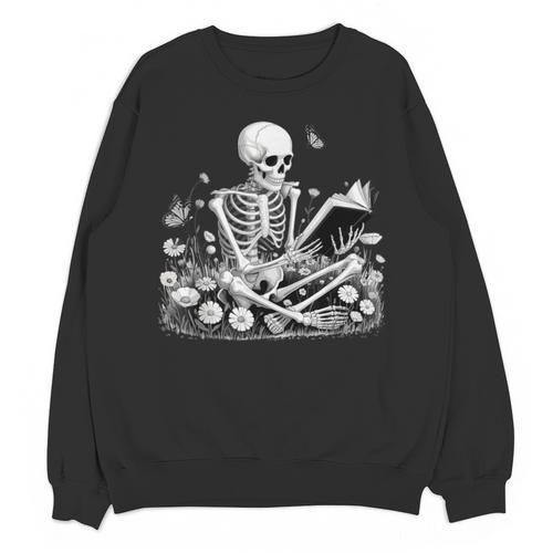 Skeleton Reading Book Floral Dark For Book Lovers Unisex Sweatshirt - Bookorys DE