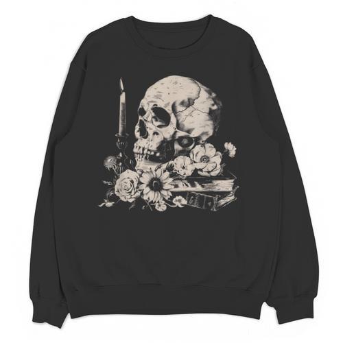 Skull Books Flowers Goth Reader Grunge Dark Alt Aesthetic Unisex Sweatshirt - Bookorys