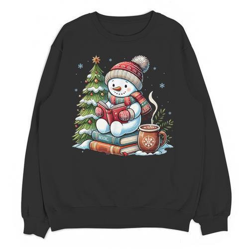 Snowman Reading Book Lovers Christmas Librarian Bookworm Unisex Sweatshirt - Bookorys
