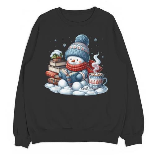 Snowman Reading Books Lovers Librarian Bookworm Christmas Unisex Sweatshirt - Bookorys