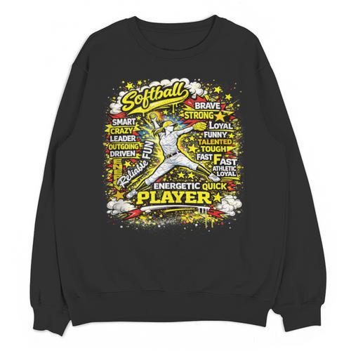 Softball Pitcher Best Traits Brave Retro Pop Comic Book Art Unisex Sweatshirt - Bookorys