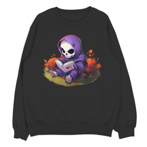 Spooky Grim Reaper Reading A Book Cute Creepy Halloween Unisex Sweatshirt - Bookorys