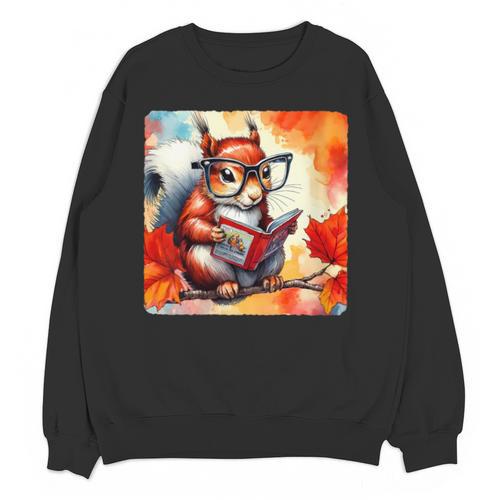 Squirrel Reading Comic Book On Autumn Branch Glasses Leaves Unisex Sweatshirt - Bookorys AU