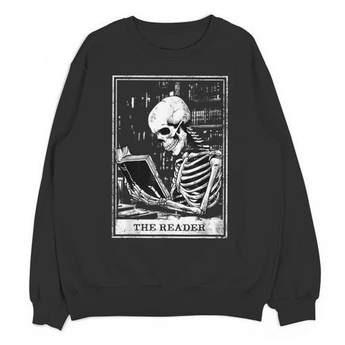 Tarot Card Shirt The Reader Tarot Skeleton Reading Book Unisex Sweatshirt - Bookorys