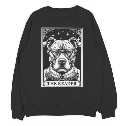 Tarot Card Vintage Pit Bull Pittie Dog Book Lover The Reader Unisex Sweatshirt - Bookorys