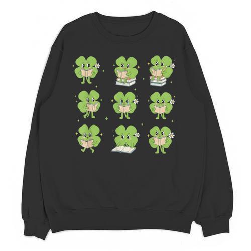 Teacher Reading Shamrock St Patrick’s Day Book Lover Kids Unisex Sweatshirt - Bookorys DE