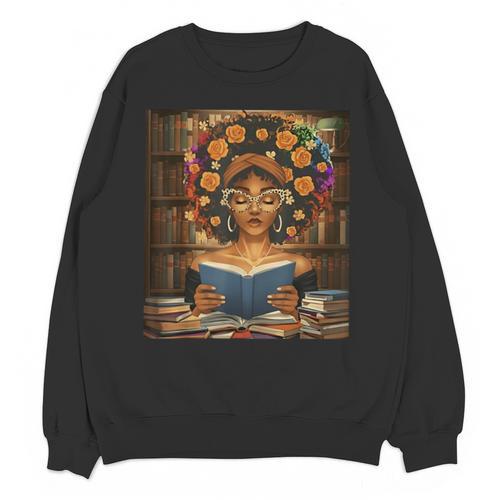 History Month Black Afro Girl Women Book Lovers Flower Unisex Sweatshirt - Bookorys