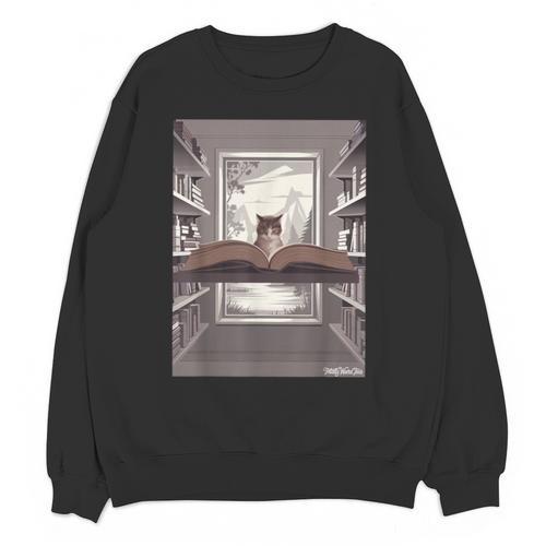 Totally Weird Tees Cat Library Book Reading Literary Unisex Sweatshirt - Bookorys DE