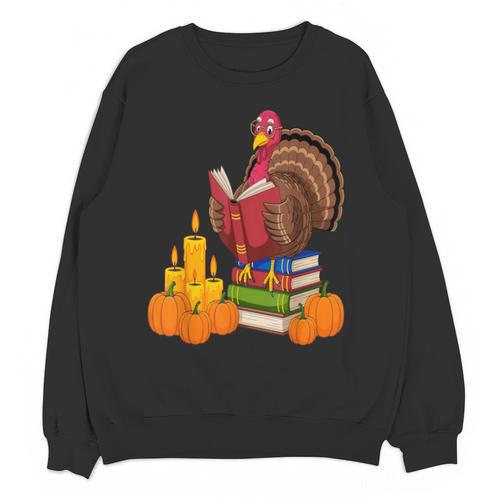 Turkey Reading Books Fall Thanksgiving Teacher Book Unisex Sweatshirt - Bookorys CA