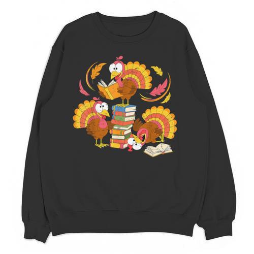 Turkey Reading Books Fall Thanksgiving Teacher Librarian Unisex Sweatshirt - Bookorys