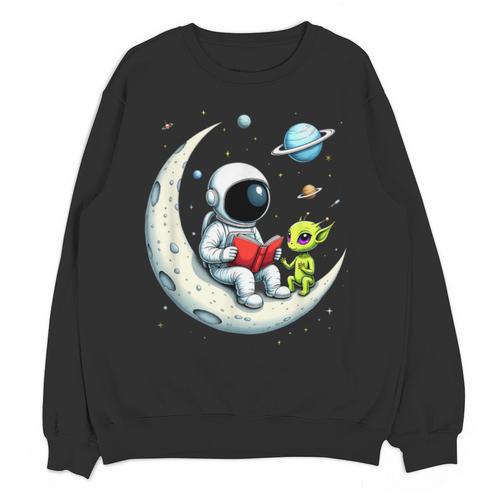 UFO Alien Astronaut Reading Book In Space Unisex Sweatshirt - Bookorys