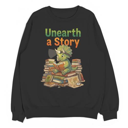 Unearth a Story Triceratops Dinosaur Reading Books Cute Dino Unisex Sweatshirt - Bookorys