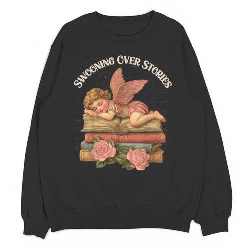 Valentine's Swooning Over Stories Cupid And Book Lover Tee Unisex Sweatshirt - Bookorys DE