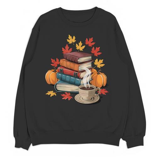 Vintage Books Tea Lovers Fall Autumn Leaves And Pumpkins Unisex Sweatshirt - Bookorys