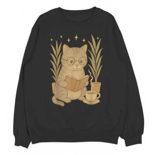 Vintage Cat Reading Book Lover Retro Kitten Cottagecore Unisex Sweatshirt - Bookorys AU