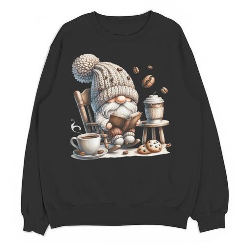 Vintage Cute Gnome Reading Book Coffee Cute Gnome Graphic Unisex Sweatshirt - Bookorys