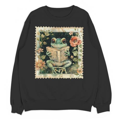 Vintage Frog Reading Book Bookish Cottagecore Unisex Sweatshirt - Bookorys CA