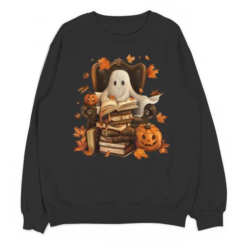 Vintage Ghost Book Reading Pumpkin Gothic Halloween Teachers Unisex Sweatshirt - Bookorys UK