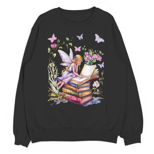 Watercolor Butterfly Fairy Read Book Library Fantasy Novel Unisex Sweatshirt - Bookorys