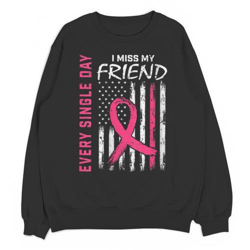 I Wear Pink In Memory Of Friend Breast Cancer Awareness Flag Unisex Sweatshirt - Easessy
