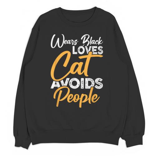 Wears Loves Cats Avoids People I Introvert Unisex Sweatshirt - Raresse