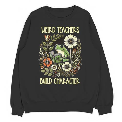 Weird Teachers Build Character Frog Reading Book Librarian Unisex Sweatshirt - Bookorys AU