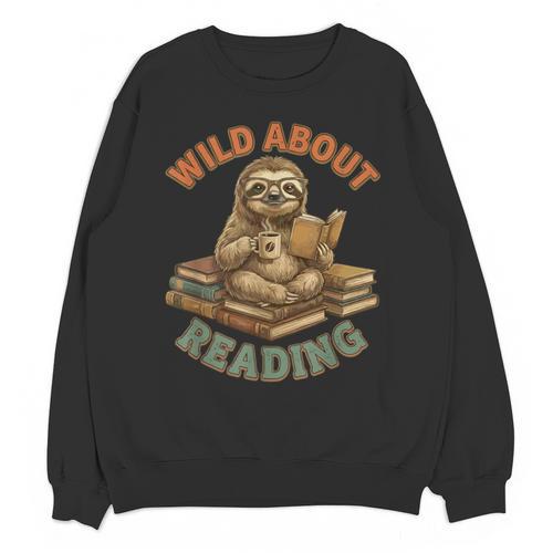 Wild About Reading Sloth Coffee Teacher Book Lover Unisex Sweatshirt - Bookorys AU