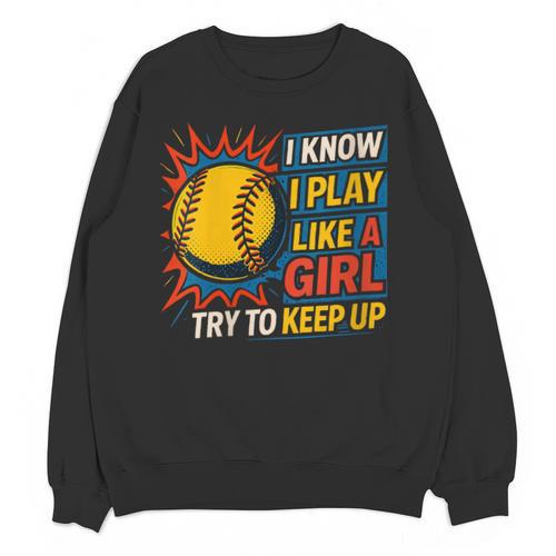Women's Girls Softball Play Like A Girl Comic Book Pop Art Unisex Sweatshirt - Bookorys