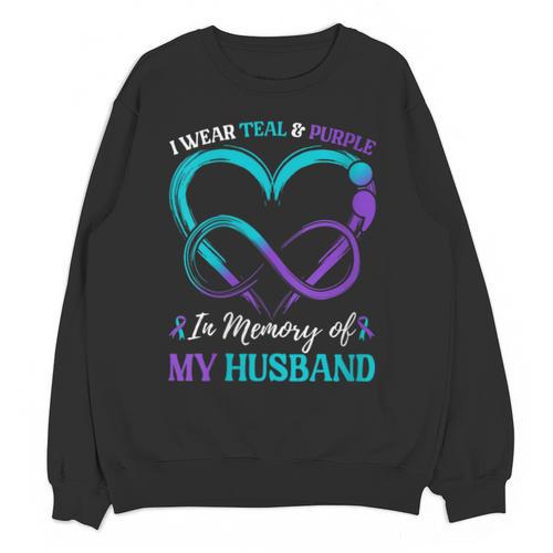 Women's I Wear Teal & Purple In Memory Of My Husband Unisex Sweatshirt - Easessy