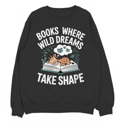 Women's Wild Dreams Reading Giraffe Book Reader Zoo Animals Kids Unisex Sweatshirt - Bookorys DE