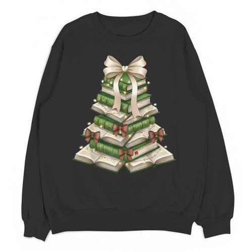 Xmas Tree Books Merry Christmas Coquette Bow Teacher Holiday Unisex Sweatshirt - Bookorys