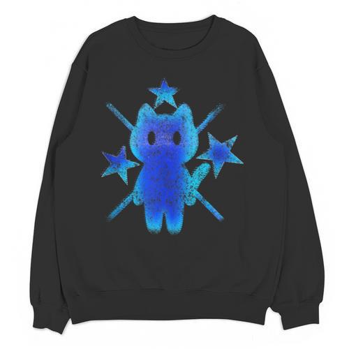 Yk2 Grunge Earthy Blue Cat With Stars Tomboy 90s Nostalgia Unisex Sweatshirt - Figerry