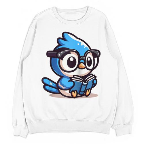 Adorable Book Lover Blue Jay With Reading Glasses Cute Raglan Baseball Tee Unisex Sweatshirt - Bookorys