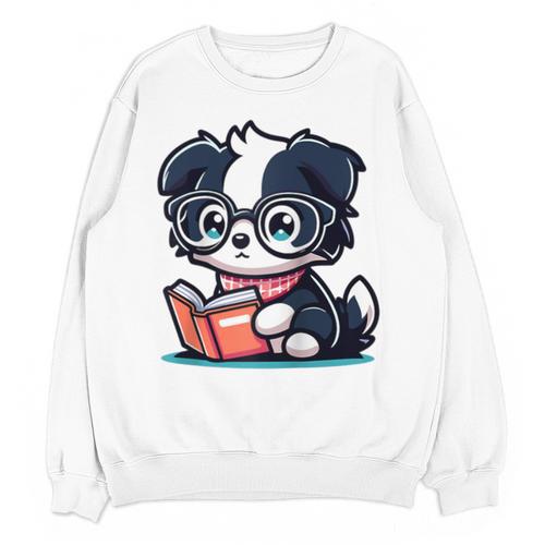 Adorable Book Lover Border Collie With Reading Glasses Cute Raglan Baseball Tee Unisex Sweatshirt - Bookorys