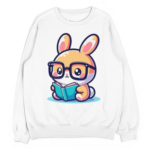 Adorable Book Lover Rabbit With Reading Glasses Cute Premium Unisex Sweatshirt - Bookorys DE