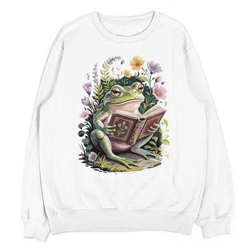 Aesthetic Cottagecore Frog Reading Book Floral Book Lover Unisex Sweatshirt - Bookorys