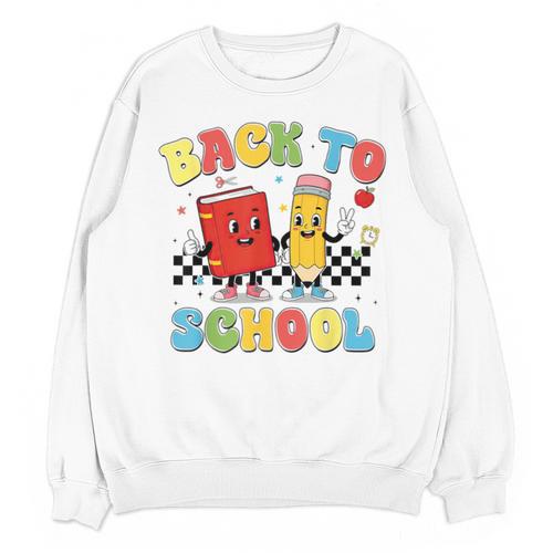 Back To School Checkered Book Pencil Groovy Teacher Student Unisex Sweatshirt - Bookorys CA