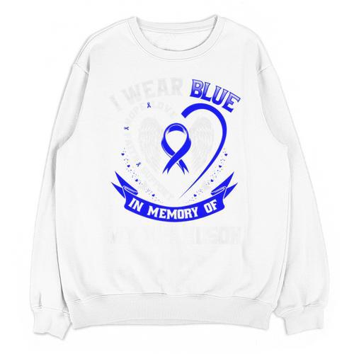 Blue In Memory Of Grandson Colon Cancer Awareness Shirts Premium Unisex Sweatshirt - Easessy