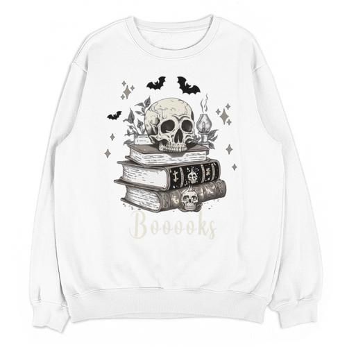 Boo Skeleton Skull Books Halloween Women School Teacher Kid Premium Unisex Sweatshirt - Bookorys DE
